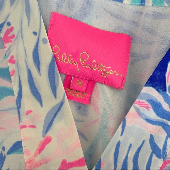 Lilly Pulitzer Elenora Silk Bell Sleeve Dress Medium Kaleidoscope Coral - Picture 6 of 8